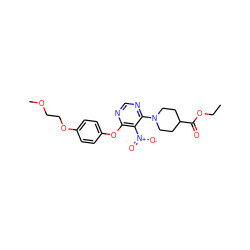 CCOC(=O)C1CCN(c2ncnc(Oc3ccc(OCCOC)cc3)c2[N+](=O)[O-])CC1 ZINC000040980535