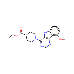 CCOC(=O)C1CCN(c2ncnc3c2[nH]c2cccc(OC)c23)CC1 ZINC000101668791