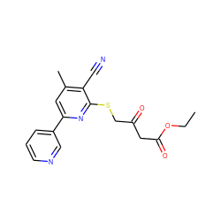 CCOC(=O)CC(=O)CSc1nc(-c2cccnc2)cc(C)c1C#N ZINC000037868523