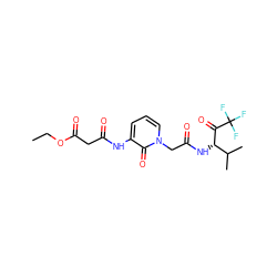 CCOC(=O)CC(=O)Nc1cccn(CC(=O)N[C@H](C(=O)C(F)(F)F)C(C)C)c1=O ZINC000013738570