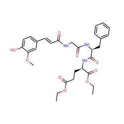 CCOC(=O)CC[C@@H](NC(=O)[C@H](Cc1ccccc1)NC(=O)CNC(=O)/C=C/c1ccc(O)c(OC)c1)C(=O)OCC ZINC001772598214