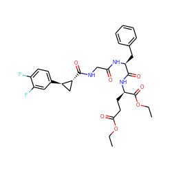 CCOC(=O)CC[C@@H](NC(=O)[C@H](Cc1ccccc1)NC(=O)CNC(=O)[C@@H]1C[C@H]1c1ccc(F)c(F)c1)C(=O)OCC ZINC001772626231