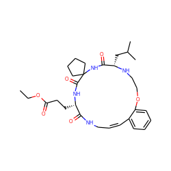 CCOC(=O)CC[C@@H]1NC(=O)C2(CCCC2)NC(=O)[C@H](CC(C)C)NCCOc2ccccc2/C=C\CNC1=O ZINC001772620503