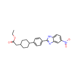 CCOC(=O)CC1CCC(c2ccc(-c3nc4cc([N+](=O)[O-])ccc4[nH]3)cc2)CC1 ZINC000096273589