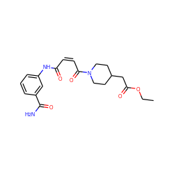 CCOC(=O)CC1CCN(C(=O)/C=C\C(=O)Nc2cccc(C(N)=O)c2)CC1 ZINC001772625497