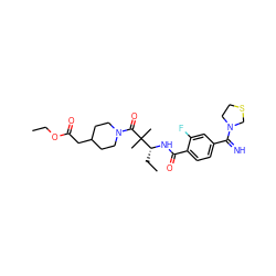 CCOC(=O)CC1CCN(C(=O)C(C)(C)[C@@H](CC)NC(=O)c2ccc(C(=N)N3CCSC3)cc2F)CC1 ZINC000004393125