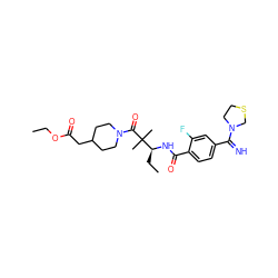 CCOC(=O)CC1CCN(C(=O)C(C)(C)[C@H](CC)NC(=O)c2ccc(C(=N)N3CCSC3)cc2F)CC1 ZINC000013779895