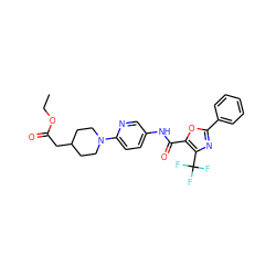 CCOC(=O)CC1CCN(c2ccc(NC(=O)c3oc(-c4ccccc4)nc3C(F)(F)F)cn2)CC1 ZINC000096286525