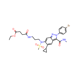 CCOC(=O)CCC(=O)NCCCN(c1cc2nn(-c3ccc(Br)cc3)c(C(=O)NC)c2cc1C1CC1)S(C)(=O)=O ZINC000096174177