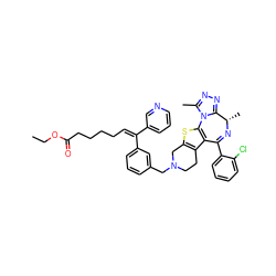 CCOC(=O)CCCC/C=C(/c1cccnc1)c1cccc(CN2CCc3c(sc4c3C(c3ccccc3Cl)=N[C@@H](C)c3nnc(C)n3-4)C2)c1 ZINC000027878359