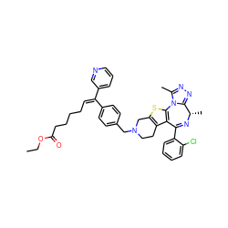 CCOC(=O)CCCC/C=C(\c1ccc(CN2CCc3c(sc4c3C(c3ccccc3Cl)=N[C@@H](C)c3nnc(C)n3-4)C2)cc1)c1cccnc1 ZINC000027856738