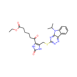 CCOC(=O)CCCCC(=O)c1[nH]c(=O)[nH]c1CSc1nnc2c3ccccc3n(C(C)C)c2n1 ZINC000008683325