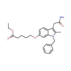 CCOC(=O)CCCCOc1ccc2c(CC(N)=O)c(C)n(Cc3ccccc3)c2c1 ZINC000013445758