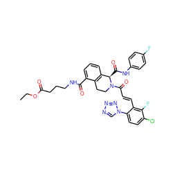 CCOC(=O)CCCNC(=O)c1cccc2c1CCN(C(=O)/C=C/c1c(-n3cnnn3)ccc(Cl)c1F)[C@@H]2C(=O)Nc1ccc(F)cc1 ZINC000473220792