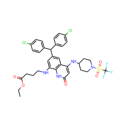 CCOC(=O)CCCNc1cc(C(c2ccc(Cl)cc2)c2ccc(Cl)cc2)cc2c(NC3CCN(S(=O)(=O)C(F)(F)F)CC3)cc(=O)[nH]c12 ZINC001772643982