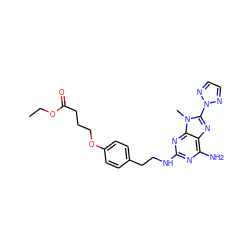 CCOC(=O)CCCOc1ccc(CCNc2nc(N)c3nc(-n4nccn4)n(C)c3n2)cc1 ZINC000096907701