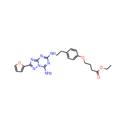 CCOC(=O)CCCOc1ccc(CCNc2nc(N)n3nc(-c4ccco4)nc3n2)cc1 ZINC000096907712