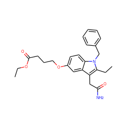 CCOC(=O)CCCOc1ccc2c(c1)c(CC(N)=O)c(CC)n2Cc1ccccc1 ZINC000013445761