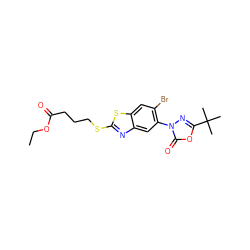 CCOC(=O)CCCSc1nc2cc(-n3nc(C(C)(C)C)oc3=O)c(Br)cc2s1 ZINC000073198196