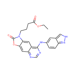 CCOC(=O)CCCn1c(=O)oc2cc3ncnc(Nc4ccc5n[nH]cc5c4)c3cc21 ZINC000473118789