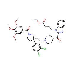 CCOC(=O)CCCn1c(C(=O)C2CCN(CC[C@]3(c4ccc(Cl)c(Cl)c4)CCN(C(=O)c4cc(OC)c(OC)c(OC)c4)C3)CC2)nc2ccccc21 ZINC000095610486