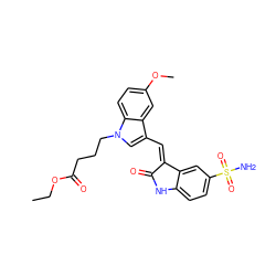 CCOC(=O)CCCn1cc(/C=C2\C(=O)Nc3ccc(S(N)(=O)=O)cc32)c2cc(OC)ccc21 ZINC000013538975