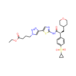 CCOC(=O)CCCn1cc(-c2cnc(NC(=O)[C@@H](CC3CCOCC3)c3ccc(S(=O)(=O)C4CC4)cc3)s2)nn1 ZINC000169326280