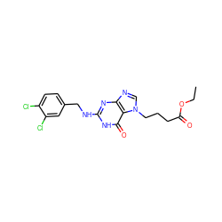 CCOC(=O)CCCn1cnc2nc(NCc3ccc(Cl)c(Cl)c3)[nH]c(=O)c21 ZINC000028338886