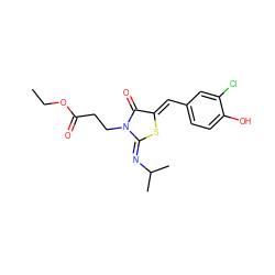 CCOC(=O)CCN1C(=O)/C(=C/c2ccc(O)c(Cl)c2)S/C1=N\C(C)C ZINC000049068700