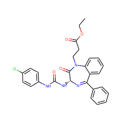 CCOC(=O)CCN1C(=O)[C@@H](NC(=O)Nc2ccc(Cl)cc2)N=C(c2ccccc2)c2ccccc21 ZINC000013732602