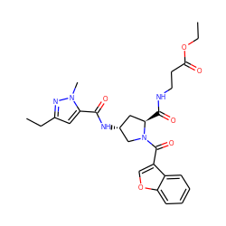 CCOC(=O)CCNC(=O)[C@@H]1C[C@@H](NC(=O)c2cc(CC)nn2C)CN1C(=O)c1coc2ccccc12 ZINC000103239544