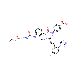 CCOC(=O)CCNC(=O)Nc1cccc2c1CCN(C(=O)/C=C/c1cc(Cl)ccc1-n1cnnn1)[C@H]2C(=O)Nc1ccc(C(=O)O)cc1 ZINC001772622646