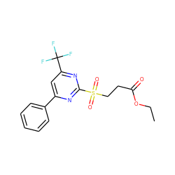 CCOC(=O)CCS(=O)(=O)c1nc(-c2ccccc2)cc(C(F)(F)F)n1 ZINC000002866172