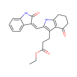 CCOC(=O)CCc1c(/C=C2\C(=O)Nc3ccccc32)[nH]c2c1C(=O)CCC2 ZINC000058576152