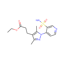 CCOC(=O)CCc1c(C)nn(-c2ccncc2S(N)(=O)=O)c1C ZINC000096932811