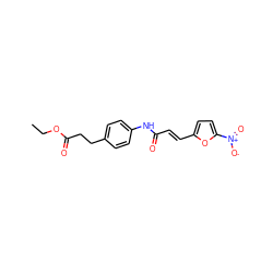 CCOC(=O)CCc1ccc(NC(=O)/C=C/c2ccc([N+](=O)[O-])o2)cc1 ZINC000001642489