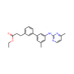 CCOC(=O)CCc1cccc(-c2cc(C)cc(Nc3nccc(C)n3)c2)c1 ZINC001772627260