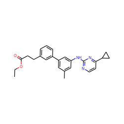 CCOC(=O)CCc1cccc(-c2cc(C)cc(Nc3nccc(C4CC4)n3)c2)c1 ZINC001772615084