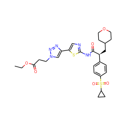 CCOC(=O)CCn1cc(-c2cnc(NC(=O)[C@@H](CC3CCOCC3)c3ccc(S(=O)(=O)C4CC4)cc3)s2)nn1 ZINC000169326284