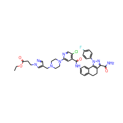 CCOC(=O)CCn1cc(CN2CCN(c3cc(C(=O)Nc4ccc5c(c4)-c4c(c(C(N)=O)nn4-c4ccc(F)cc4)CC5)c(Cl)cn3)CC2)cn1 ZINC000072123731