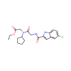 CCOC(=O)CN(C(=O)CNC(=O)c1cc2cc(Cl)ccc2[nH]1)C1CCCC1 ZINC000028136834