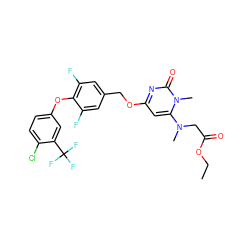 CCOC(=O)CN(C)c1cc(OCc2cc(F)c(Oc3ccc(Cl)c(C(F)(F)F)c3)c(F)c2)nc(=O)n1C ZINC000653919310