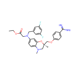 CCOC(=O)CN(Cc1cc(F)cc(F)c1)c1ccc2c(c1)O[C@@](C)(COc1ccc(C(=N)N)cc1)CN2C ZINC000072177416