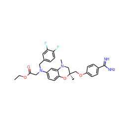 CCOC(=O)CN(Cc1ccc(F)c(F)c1)c1ccc2c(c1)N(C)C[C@@](C)(COc1ccc(C(=N)N)cc1)O2 ZINC000072176254