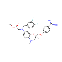 CCOC(=O)CN(Cc1ccc(F)c(F)c1)c1ccc2c(c1)O[C@@](C)(COc1ccc(C(=N)N)cc1)CN2C ZINC000072177708