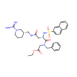 CCOC(=O)CN(Cc1ccccc1)C(=O)[C@H](CC(=O)NC[C@@H]1CCCN(C(=N)N)C1)NS(=O)(=O)c1ccc2ccccc2c1 ZINC000027300763