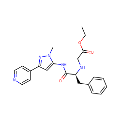 CCOC(=O)CN[C@@H](Cc1ccccc1)C(=O)Nc1cc(-c2ccncc2)nn1C ZINC000096284440