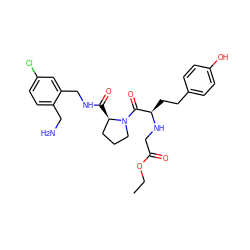 CCOC(=O)CN[C@H](CCc1ccc(O)cc1)C(=O)N1CCC[C@H]1C(=O)NCc1cc(Cl)ccc1CN ZINC000028706301