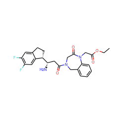 CCOC(=O)CN1C(=O)CN(C(=O)C[C@H](N)[C@H]2CCc3cc(F)c(F)cc32)Cc2ccccc21 ZINC000473170125