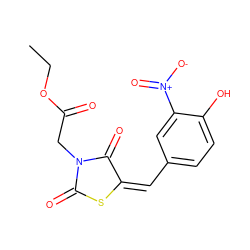 CCOC(=O)CN1C(=O)S/C(=C/c2ccc(O)c([N+](=O)[O-])c2)C1=O ZINC000036383965